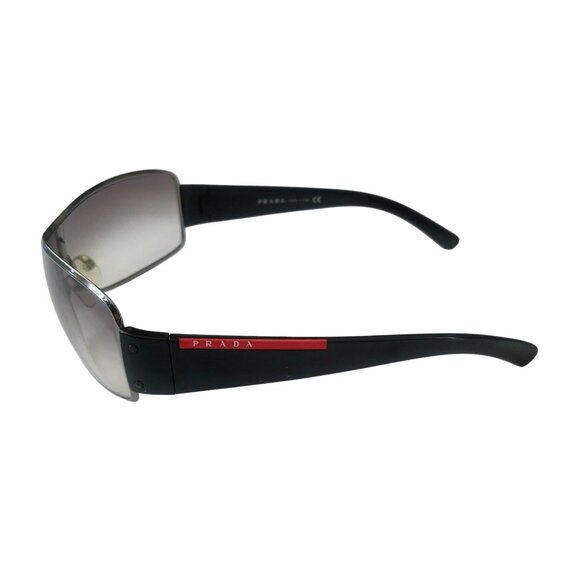 (SOLD) Prada Black Silver Shield Tinted Sunglasses Unisex SPS 52E 5AV-5D1 125 - Picture 5 of 16